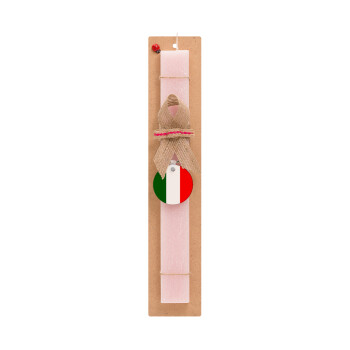 Italy flag, Easter Set, wooden keychain & scented flat Easter candle (30cm) (PINK)