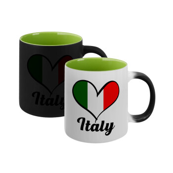 Italy flag, Κούπα Μαγική εσωτερικό πράσινο, κεραμική 330ml που αλλάζει χρώμα με το ζεστό ρόφημα (1 τεμάχιο)