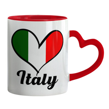 Italy flag, Mug heart red handle, ceramic, 330ml