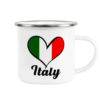 Italy flag, Metallic enamel cup white 360ml