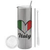 Tumbler stainless steel Silver 600ml, with metal straw & cleaning brush