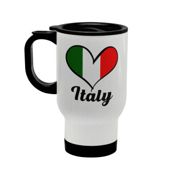 Italy flag, Κούπα ταξιδιού ανοξείδωτη με καπάκι, διπλού τοιχώματος (θερμό) λευκή 450ml