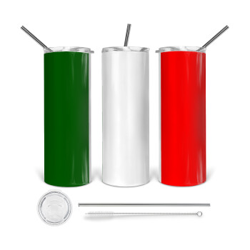 Italy flag, 360 Eco friendly ποτήρι θερμό (tumbler) από ανοξείδωτο ατσάλι 600ml, με μεταλλικό καλαμάκι & βούρτσα καθαρισμού