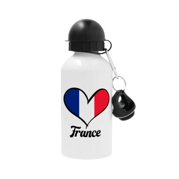 France flag, Metal water bottle, White, aluminum 500ml