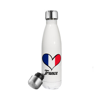 France flag, Metal mug thermos White (Stainless steel), double wall, 500ml