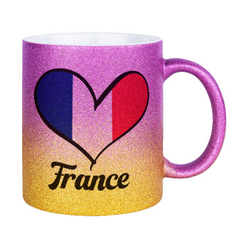 France flag, Κούπα Χρυσή/Ροζ Glitter, κεραμική, 330ml