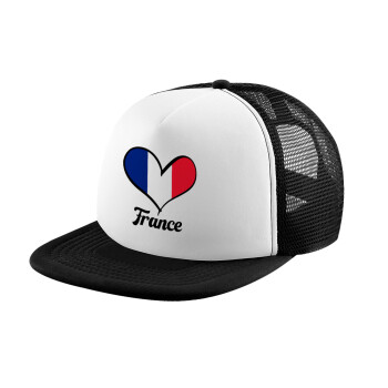 France flag, Καπέλο Ενηλίκων Soft Trucker με Δίχτυ Black/White (POLYESTER, ΕΝΗΛΙΚΩΝ, UNISEX, ONE SIZE)