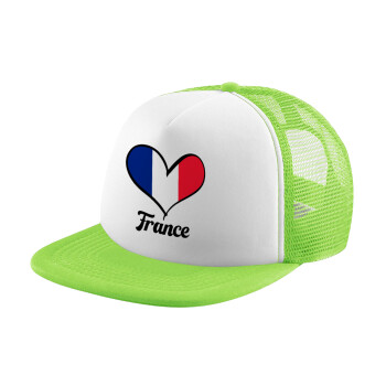 France flag, Adult Soft Trucker Hat with Mesh GREEN/WHITE (POLYESTER, ADULT, ONE SIZE)