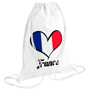 France flag, Τσάντα πλάτης πουγκί GYMBAG λευκή (28x40cm)