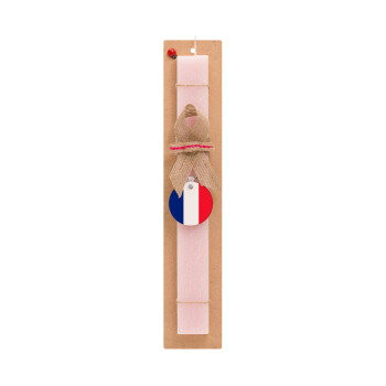 France flag, Easter Set, wooden keychain & scented flat Easter candle (30cm) (PINK)