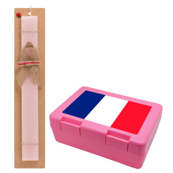 France flag, Easter Set, children's snack container PINK & scented flat Easter candle (30cm) (PINK)