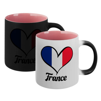 France flag, Κούπα Μαγική εσωτερικό ΡΟΖ, κεραμική 330ml που αλλάζει χρώμα με το ζεστό ρόφημα (1 τεμάχιο)