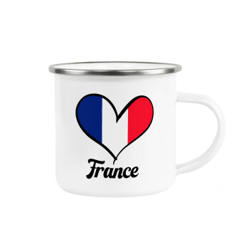 France flag, Metallic enamel cup white 360ml