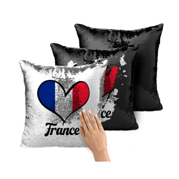 France flag, Μαξιλάρι καναπέ Μαγικό Μαύρο με πούλιες 40x40cm περιέχεται το γέμισμα