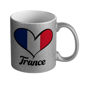 France flag, Κούπα Ασημένια Glitter που γυαλίζει, κεραμική, 330ml