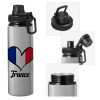 Metallic water bottle with safety cap, 850ml aluminum