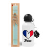 Easter Set, metallic aluminum water bottle (500ml) & scented flat candle (30cm) (TURQUOISE)