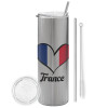 Eco friendly stainless steel Silver tumbler 600ml, with metal straw & cleaning brush