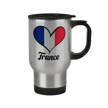 France flag, Stainless steel travel mug with lid, double wall 450ml