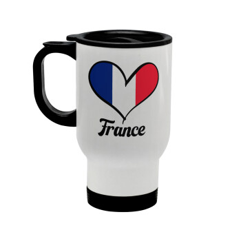 France flag, Stainless steel travel mug with lid, double wall white 450ml