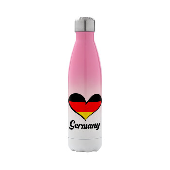 Germany flag, Metal mug thermos Pink/White (Stainless steel), double wall, 500ml