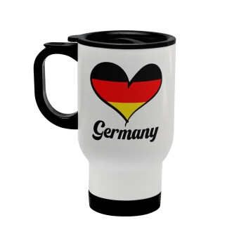 Germany flag, Stainless steel travel mug with lid, double wall white 450ml