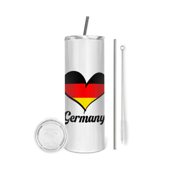 Germany flag, Tumbler ποτήρι θερμό από ανοξείδωτο ατσάλι 600ml, με μεταλλικό καλαμάκι & βούρτσα καθαρισμού