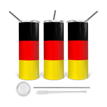 Germany flag, Tumbler ποτήρι θερμό από ανοξείδωτο ατσάλι 600ml, με μεταλλικό καλαμάκι & βούρτσα καθαρισμού