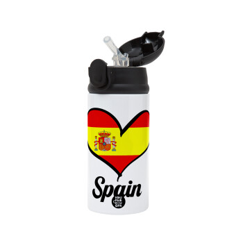 Spain flag, Children's hot water bottle, stainless steel, with safety straw, Black (360ml) BPA-FREE