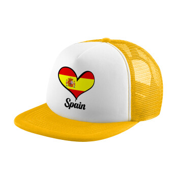 Spain flag, Adult Soft Trucker Hat with Yellow/White Mesh (POLYESTER, ADULT, UNISEX, ONE SIZE)