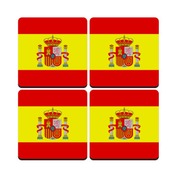 Spain flag, ΣΕΤ 4 Σουβέρ ξύλινα τετράγωνα (9cm)