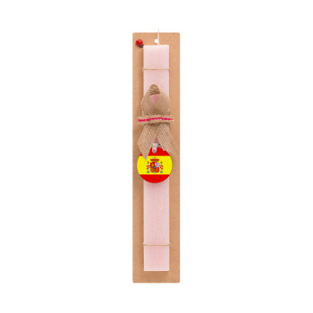 Spain flag, Easter Set, wooden keychain & scented flat Easter candle (30cm) (PINK)