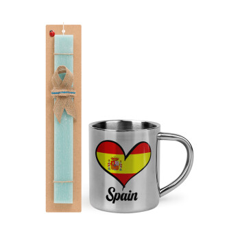 Spain flag, Easter Set, metallic thermal cup (300ml) & aromatic flat Easter candle (30cm) (TURQUOISE)