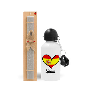 Spain flag, Easter Set, metallic aluminum water bottle (500ml) & aromatic flat Easter candle (30cm) (GRAY)