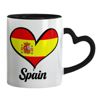 Spain flag, Mug heart black handle, ceramic, 330ml