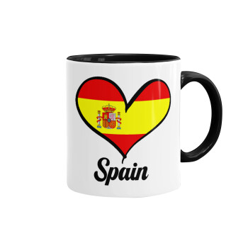 Spain flag, Κούπα χρωματιστή μαύρη, κεραμική, 330ml