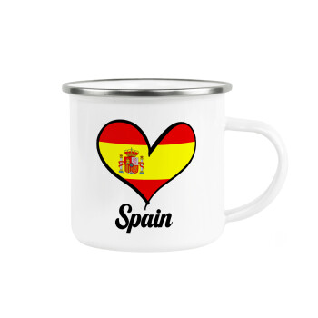 Spain flag, Metallic enamel cup white 360ml