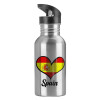 Water bottle Silver with straw, stainless steel 600ml