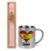 Easter Set, metallic thermal cup (300ml) & aromatic flat Easter candle (30cm) (PINK)