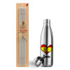 Easter Set, metallic stainless thermos flask (500ml) & scented flat Easter candle (30cm) (GRAY)