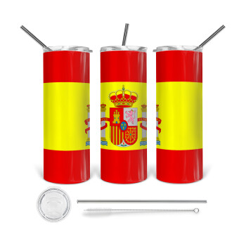 Spain flag, Tumbler ποτήρι θερμό από ανοξείδωτο ατσάλι 600ml, με μεταλλικό καλαμάκι & βούρτσα καθαρισμού