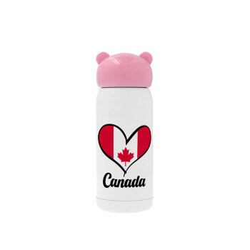 Canada flag, Pink stainless steel thermal flask, 320ml