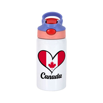 Canada flag, Παιδικό παγούρι θερμό, ανοξείδωτο, με καλαμάκι ασφαλείας, ροζ/μωβ (350ml)