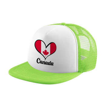 Canada flag, Adult Soft Trucker Hat with Mesh GREEN/WHITE (POLYESTER, ADULT, ONE SIZE)