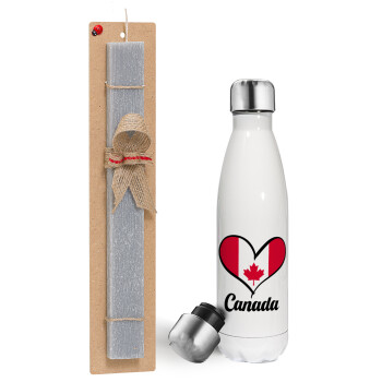 Canada flag, Easter candle, metallic white thermos bottle (500ml) & aromatic flat candle (30cm) (GRAY)