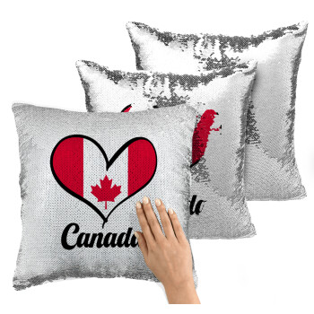 Canada flag, Μαξιλάρι καναπέ Μαγικό Ασημένιο με πούλιες 40x40cm περιέχεται το γέμισμα