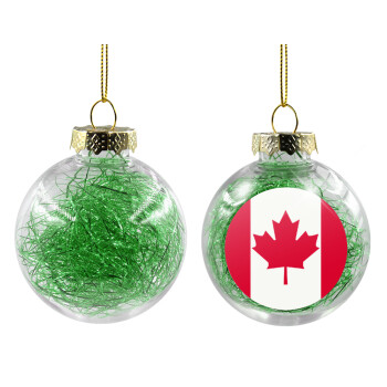 Canada flag, Transparent Christmas tree ball ornament with green filling 8cm