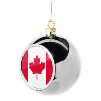 Canada flag, Silver 8cm Christmas tree ball ornament