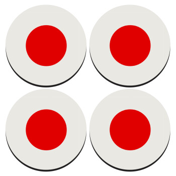 Japan flag, SET of 4 round wooden coasters (9cm)