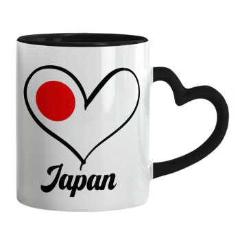 Japan flag, Mug heart black handle, ceramic, 330ml
